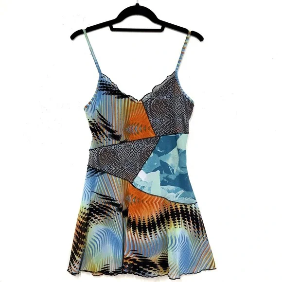 Forever 21 Patchwork Pattern Mini Party Dress, Sz Medium, Lightweight Colorful - Picture 2 of 12